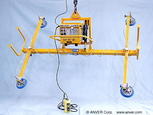 ANVER Four Pad Electric Powered Vacuum Lifter with Powered Tilt for Lifting & Handling Graphite Panels 12 ft x 16 ft (3.7 m x 4.9) up to 500 lb (227 kg)